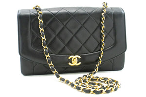 CHANEL Diana Flap Chain Shoulder Bag Black Quilted Lambskin Purse n76 hannari-shop
