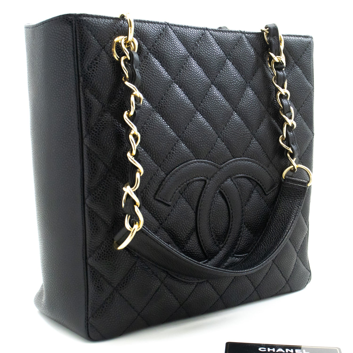CHANEL Caviar PST Chain Schoudertas Shopping Tote Zwart Gequilt n51 hannari-shop