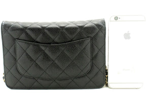 CHANEL Grained Calfskin Wallet On Chain WOC Black Shoulder Bag n96 hannari-shop