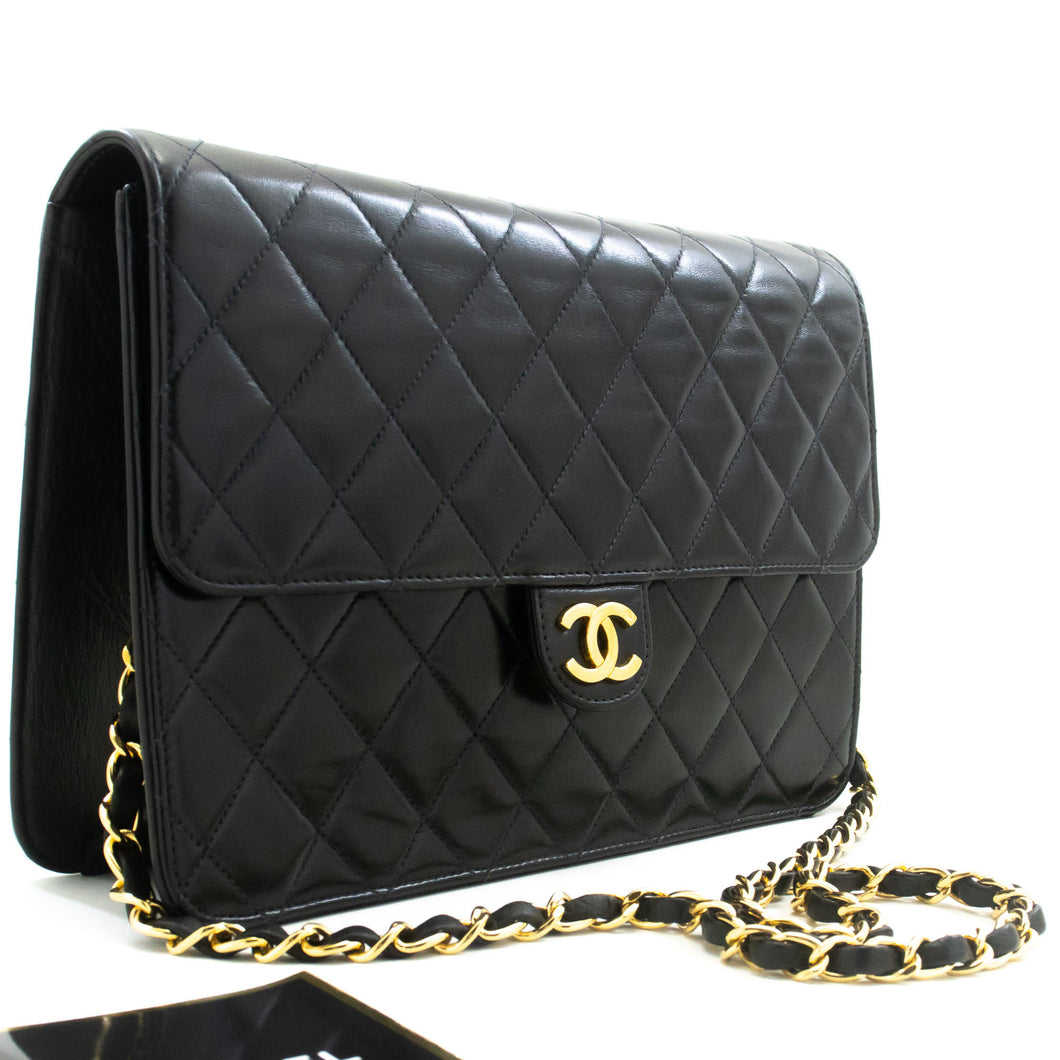 CHANEL Chain Shoulder Bag Clutch Black Quilted Flap Lambskin Purse p14 hannari-shop