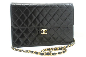 CHANEL Chain Shoulder Bag Clutch Black Quilted Flap Lambskin Purse p14 hannari-shop