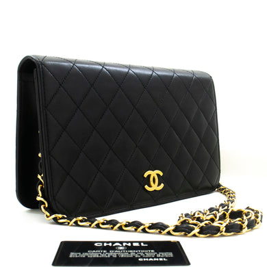 CHANEL Full Flap Chain Shoulder Bag Clutch Black Quilted Lambskin p85 hannari-shop