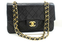 CHANEL Classic Double Flap 9" Chain Shoulder Bag Black Lambskin p88 hannari-shop