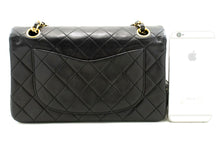 CHANEL Classic Double Flap 9" Chain Shoulder Bag Black Lambskin p88 hannari-shop