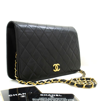 CHANEL Full Flap Chain Shoulder Bag Clutch Black Quilted Lambskin p86 hannari-shop
