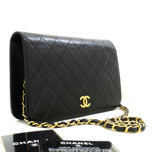 CHANEL Full Flap Chain Shoulder Bag Clutch Black Quilted Lambskin p86 hannari-shop