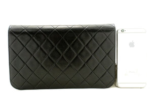CHANEL Full Flap Chain Shoulder Bag Clutch Black Quilted Lambskin p86 hannari-shop