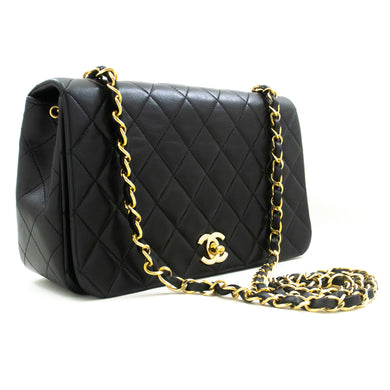CHANEL Full Flap Chain Shoulder Bag Black Quilted Lambskin Leather p07 hannari-shop