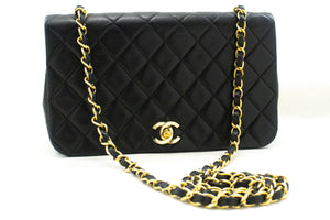CHANEL Full Flap Chain Shoulder Bag Black Quilted Lambskin Leather p07 hannari-shop