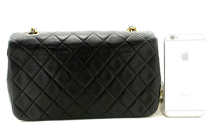 CHANEL Full Flap Chain Shoulder Bag Black Quilted Lambskin Leather p07 hannari-shop