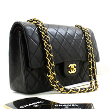 CHANEL Classic Double Flap 10" Chain Shoulder Bag Black Lambskin p77 hannari-shop