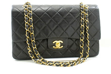 CHANEL Classic Double Flap 10" Chain Shoulder Bag Black Lambskin p77 hannari-shop