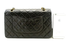 CHANEL Classic Double Flap 10" Chain Shoulder Bag Black Lambskin p77 hannari-shop