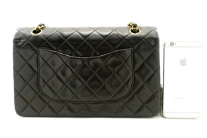 CHANEL Classic Double Flap 10" Chain Shoulder Bag Black Lambskin p77 hannari-shop