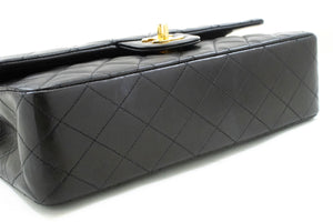 CHANEL Classic Double Flap 10" Chain Shoulder Bag Black Lambskin p77 hannari-shop