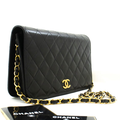 CHANEL Full Flap Chain Shoulder Bag Clutch Black Quilted Lambskin p74 hannari-shop