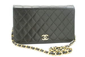 CHANEL Full Flap Chain Shoulder Bag Clutch Black Quilted Lambskin p74 hannari-shop