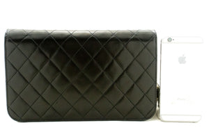 CHANEL Full Flap Chain Shoulder Bag Clutch Black Quilted Lambskin p74 hannari-shop
