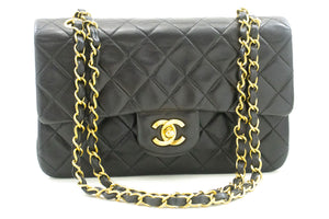 CHANEL Classic Double Flap 9" Chain Shoulder Bag Black Lambskin n70 hannari-shop