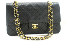 CHANEL Classic Double Flap 10" Chain Shoulder Bag Black Lambskin p87 hannari-shop