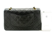 CHANEL Classic Double Flap 10" Chain Shoulder Bag Black Lambskin p87 hannari-shop