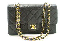 CHANEL Classic Double Flap 10" Chain Shoulder Bag Black Lambskin p82 hannari-shop