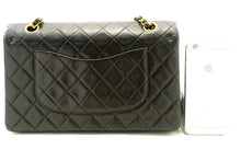 CHANEL Classic Double Flap 10" Chain Shoulder Bag Black Lambskin p82 hannari-shop