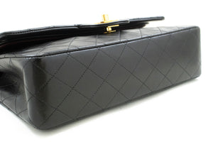CHANEL Classic Double Flap 10" Chain Shoulder Bag Black Lambskin p82 hannari-shop