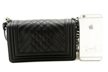 CHANEL Small Boy Chain Shoulder Bag Black Quilted Flap Calfskin p93 hannari-shop