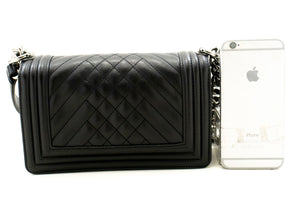 CHANEL Small Boy Chain Shoulder Bag Black Quilted Flap Calfskin p93 hannari-shop
