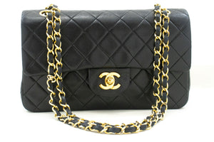 CHANEL Classic Double Flap 9" Chain Shoulder Bag Black Lambskin p57 hannari-shop
