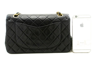 CHANEL Classic Double Flap 9" Chain Shoulder Bag Black Lambskin p57 hannari-shop