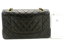 CHANEL Classic Double Flap 10" Chain Shoulder Bag Black Lambskin p81 hannari-shop