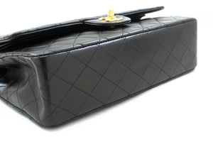 CHANEL Classic Double Flap 10" Chain Shoulder Bag Black Lambskin p81 hannari-shop