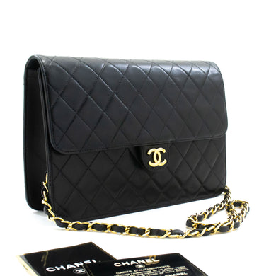CHANEL Chain Shoulder Bag Clutch Black Quilted Flap Lambskin Purse p42 hannari-shop