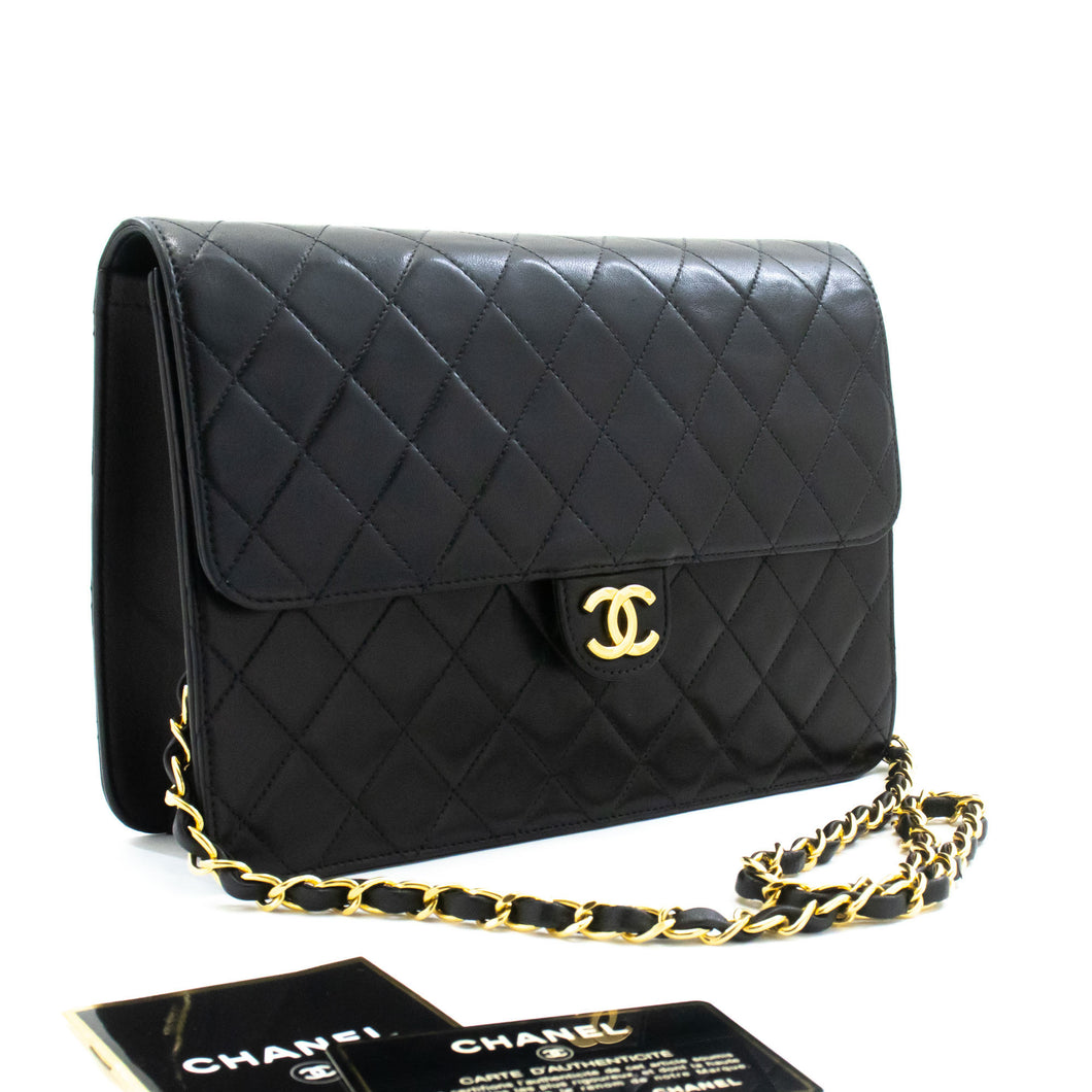 CHANEL Chain Shoulder Bag Clutch Black Quilted Flap Lambskin Purse p42 hannari-shop