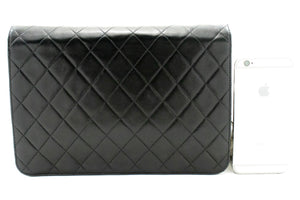 CHANEL Chain Shoulder Bag Clutch Black Quilted Flap Lambskin Purse p42 hannari-shop
