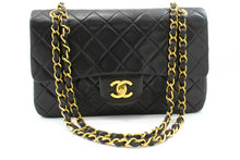 CHANEL Classic Double Flap 9" Chain Shoulder Bag Black Lambskin p98 hannari-shop
