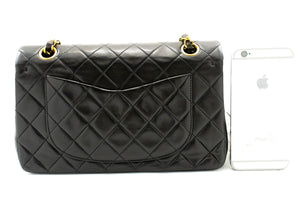 CHANEL Classic Double Flap 9" Chain Shoulder Bag Black Lambskin p98 hannari-shop