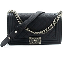 CHANEL Boy Grained Calfskin Chain Shoulder Bag Black Quilted Flap p96 hannari-shop