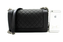 CHANEL Boy Grained Calfskin Chain Shoulder Bag Black Quilted Flap p96 hannari-shop
