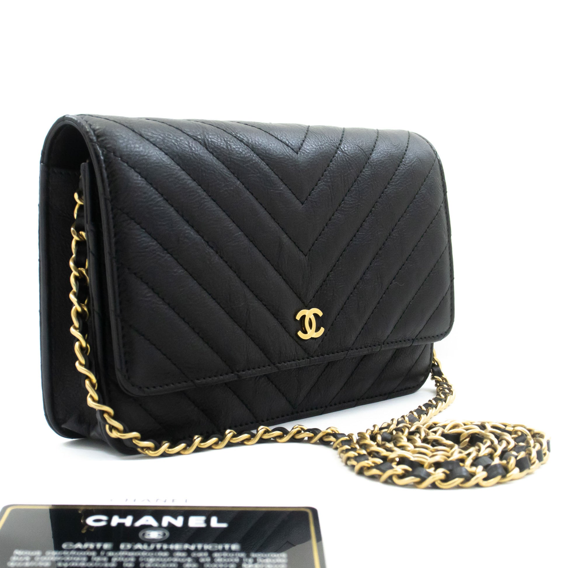 CHANEL V-Stitch Portemonnee Op Ketting WOC Ketting Schoudertas ab2 hannari-shop