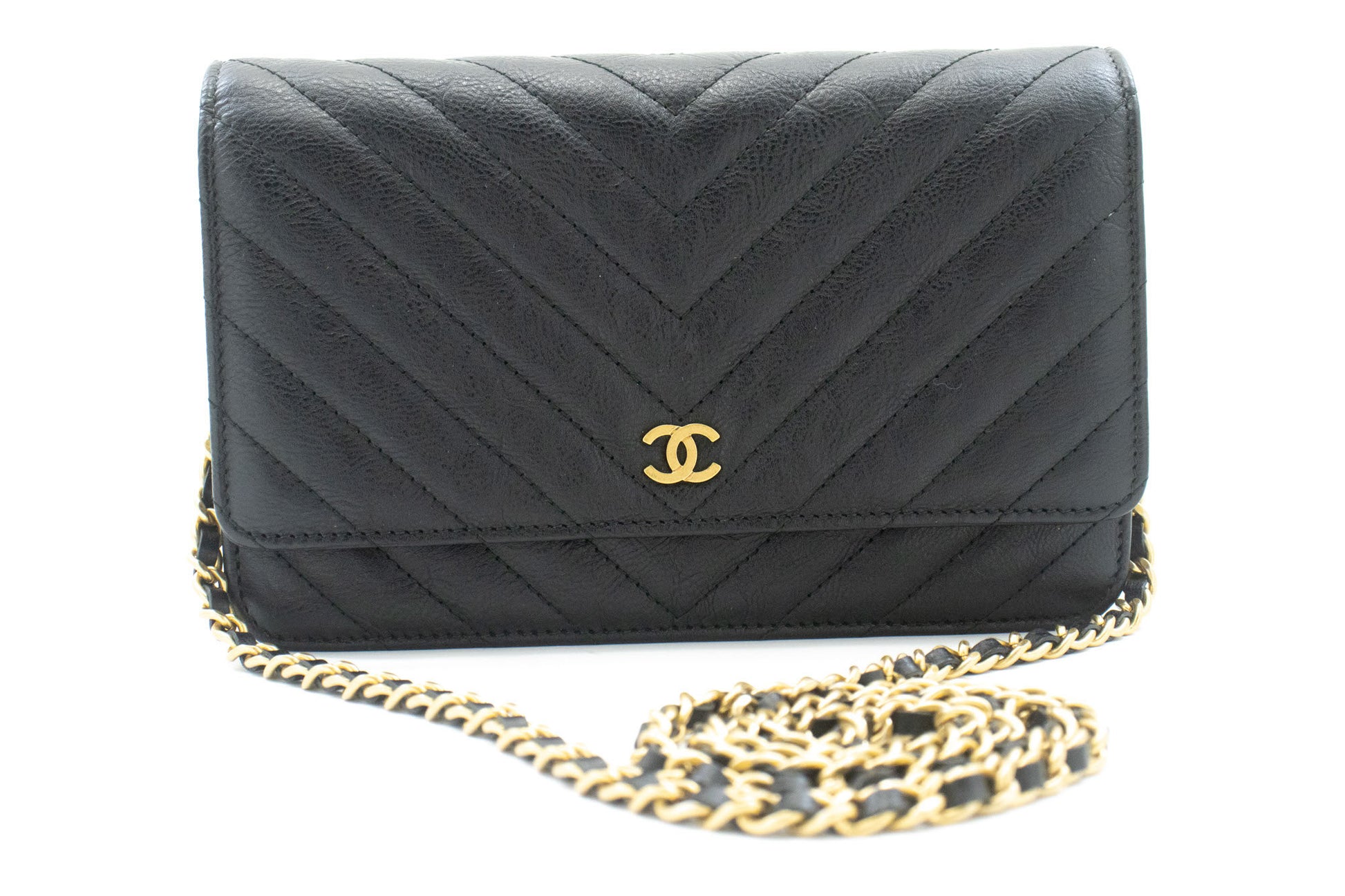 CHANEL V-Stitch Portemonnee Op Ketting WOC Ketting Schoudertas ab2 hannari-shop