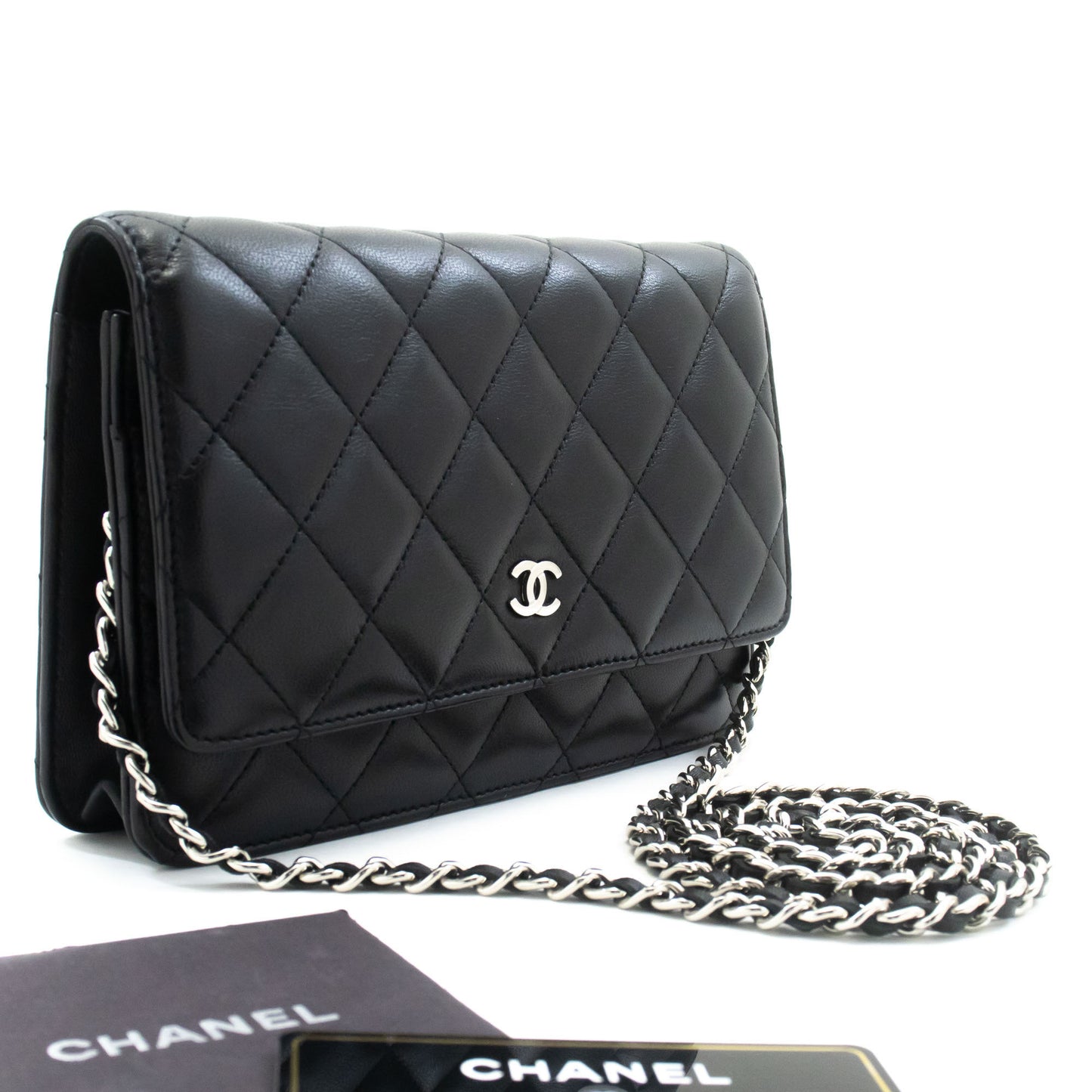 CHANEL Zwarte Classic Wallet On Chain WOC Schoudertas Lamsleer ab8 hannari-shop