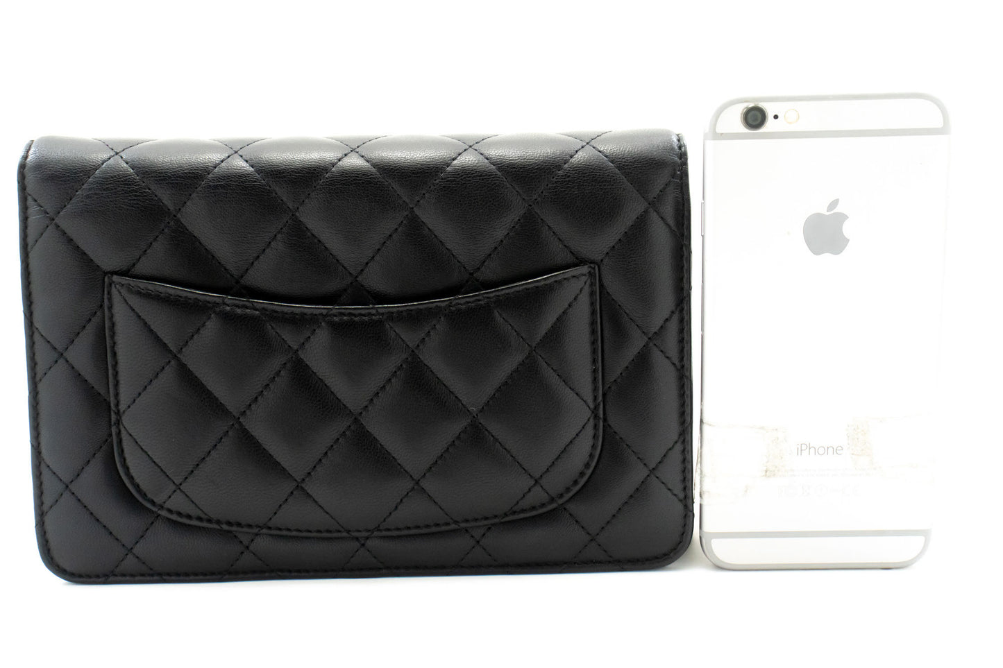 CHANEL Zwarte Classic Wallet On Chain WOC Schoudertas Lamsleer ab8 hannari-shop