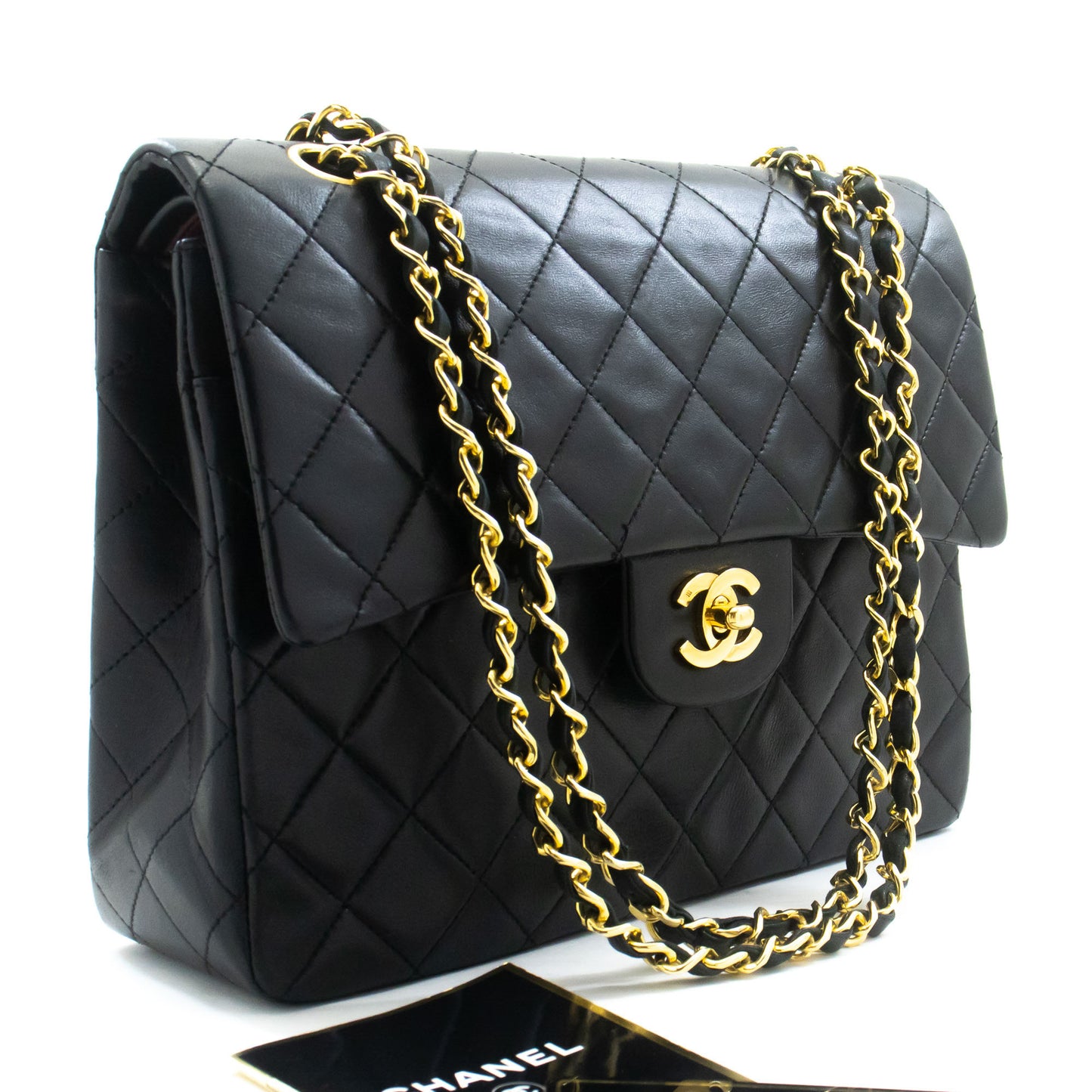 CHANEL Classic Double Flap Square Chain Shoulder Bag Black Lamb ad7 hannari-shop