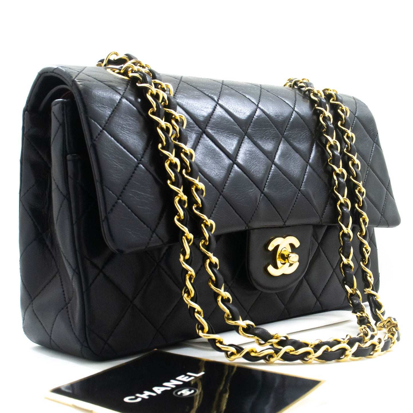 CHANEL Classic Double Flap 10" Chain Schoudertas Zwart Lamsleer ad8 hannari-shop