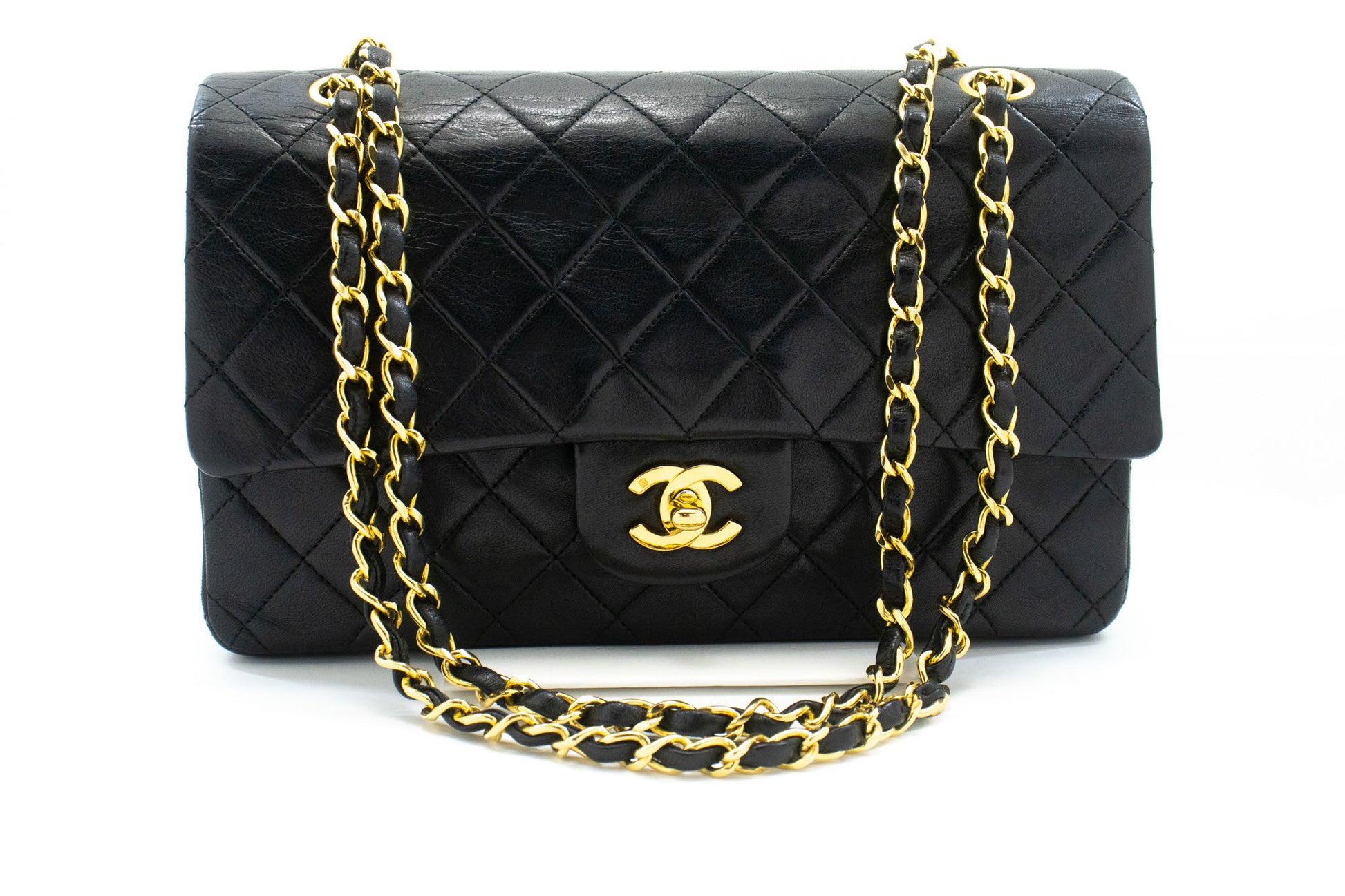CHANEL Classic Double Flap 10" Chain Schoudertas Zwart Lamsleer ad8 hannari-shop