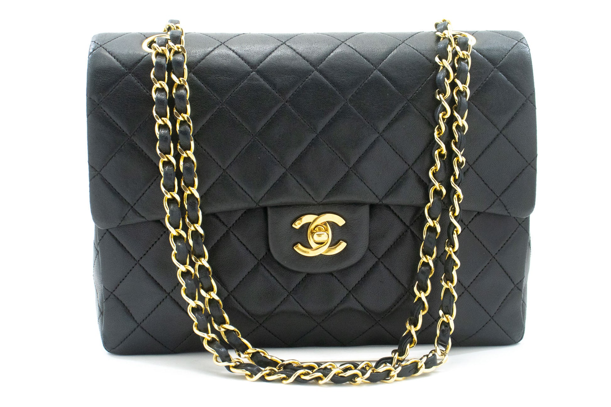 CHANEL Classic Double Flap Square Chain Shoulder Bag Black Lamb ad1 hannari-shop
