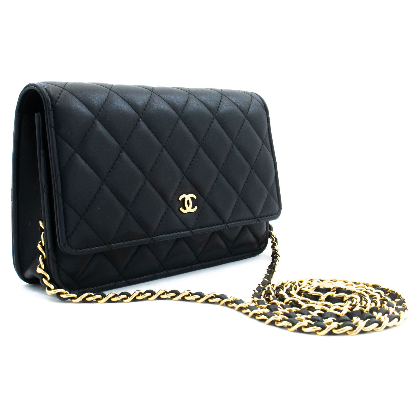 CHANEL Black Classic Wallet On Chain WOC Shoulder Bag Crossbody ae8 hannari-shop